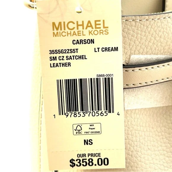 Michael Kors Small Carson Pebbled Leather Satchel Bag Light Cream